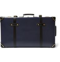 Valise de rangement pour bijoux en cuir bleu marine de luxe avec poignées, forme rectangulaire, organisateur à un niveau