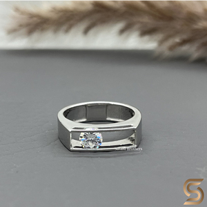 Men's Moissanite <b>Solitaire</b> <b>Ring</b> 925 Sterling <b>Silver</b> Signet Band Minimalist Wedding <b>Ring</b> for Him Satani Brothers - Product Image 6
