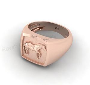 18k Gold Plated 925 Solid Silver 14mm Cushion Horse Head Motif Memento Mori Signet <b>Ring</b> Equestrian Fine Jewelry Gift <b>for</b> <b>Men</b> - Product Image 3