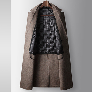 <b>Men's</b> Brown Genuine Leather Double Breasted Notched Lapel Long Breathable <b>Trench</b> <b>Coat</b> with Customized Color & Logo Printing - Product Image 2
