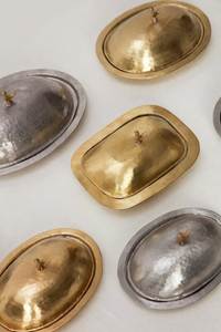 Oval <b>Gold</b> Metal <b>Serving</b> Plate Handmade Minimalist Design Solid Color Decorative <b>Tray</b> For Presents - Product Image 6