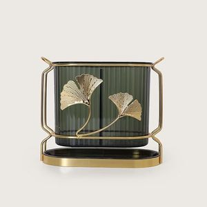 Metal <b>Cutlery</b> Holder With Ginkgo Pattern Gold Frame For Kitchen Tableware <b>Storage</b> - Product Image 5