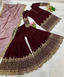 MODERN GEORGETTE EMBROIDERY SEQUENCE WORK WITH POTLI BUTTON WORK TOP SHARARA WITH DUPATTA 83318 MAROON - Product Image 2