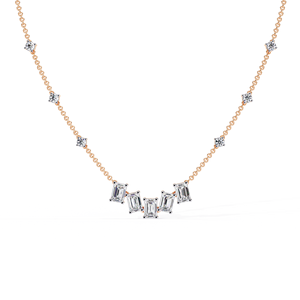 Collar con Cinco Diamantes Cultivados en Laboratorio con Corte Esmeralda, Oro Rosa de 10K, 14K, 18K, Detalles de Diamantes Redondos en una Cadena Delicada, Joyería de Diamantes - Product Image 1