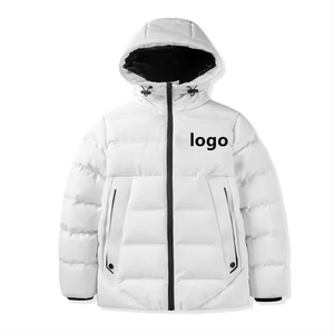 Chaquetas Personalizadas Grises con Capucha, Ligeras, Acolchadas con Relleno de Burbujas, Chaqueta de Poliéster con Parche de Logotipo para Hombre - Product Image 1