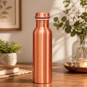 Polished Copper <b>Water</b> <b>Bottle</b> with Detailed <b>Neck</b> Copper <b>Water</b> <b>Bottle</b> 12 In X 4 In Portable Minimalist Design for Travel - Product Image 1