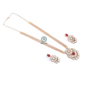 Aroo Ruby Polki Designer Pendant Set-Gold Plated Zircon Fine Jewelry for Festival & Bridal - Product Image 4