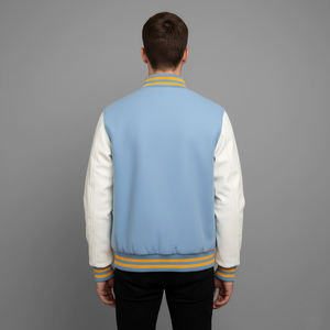 Blouson universitaire homme tendance bicolore imperméable à boutons, style streetwear, corps en laine, manches en cuir, veste de baseball d'hiver - Product Image 2