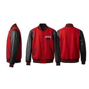 Custom Red Black <b>Letterman</b> <b>Jacket</b> Wool Body Leather Sleeves Snap Button Embroidered Patch College Style <b>Jacket</b> - Product Image 3