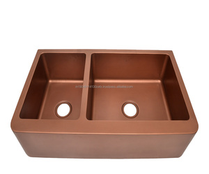 Finition antique Éviers de cuisine classiques américains de haute qualité Double cuivre lourd calibre carré martelé Conception de ferme - Product Image 1