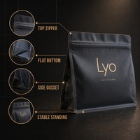 Faible MOQ 100 PCS, Sachet à fond plat personnalisé avec logo, conception gratuite, sachet refermable pour grains de café, collations et aliments