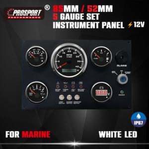 Juego de Voltímetros Digitales de 85 mm, 52 mm y 5 Indicadores para Panel de Instrumentos Marinos, 12 V, Carátula Negra, LED Blanco, Borde Cromado, IP67 Impermeable, Nuevo - Product Image 2