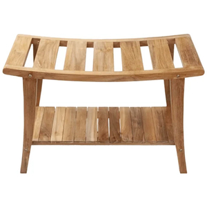 Banc de spa moderne à lattes courbées en teck massif de qualité supérieure pour usage extérieur, avec étagère inférieure, mobilier de jardin pour complexes hôteliers, 2 places, vente en gros - Product Image 1