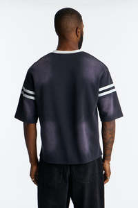 Retro Oversized Varsity T-<b>shirt</b> Contrast Stripes Custom Letter Print High GSM Sun Faded Cotton Jersey Wholesale Men's <b>shirts</b> OEM - Product Image 3