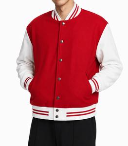 Veste universitaire rouge et blanche pour homme, couleur unie, fermeture à boutons, coupe-vent, style preppy, coupe régulière, vêtements d'hiver, laine/polyester - Product Image 1