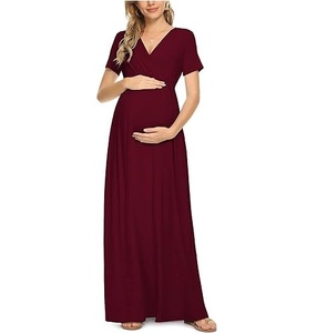 Vestido de Maternidad de Verano Personalizado con MOQ Bajo, Tallas Grandes, Color Granate, Cuello Redondo, de Gasa, con Sujetador Incorporado, para Mujer - Product Image 3