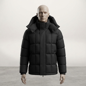 Chaqueta acolchada con capucha para hombre, negra, con aislamiento, para invierno, con cremallera completa, cálida, para exteriores, con bolsillos frontales - Product Image 1