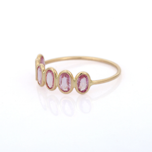 18K Yellow Gold Pink Sapphire Half Eternity Wedding Band - Product Image 6