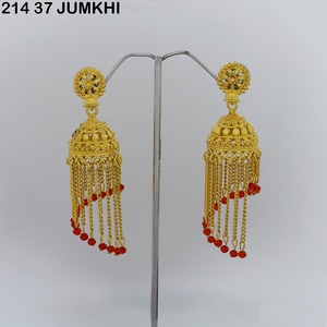 Joyería Tradicional India de Diseño para Bodas, Pendientes Jhumka Chapados en Oro con Cadenas Colgantes para Mujer en Malasia, Estados Unidos y Emiratos Árabes Unidos - Product Image 6
