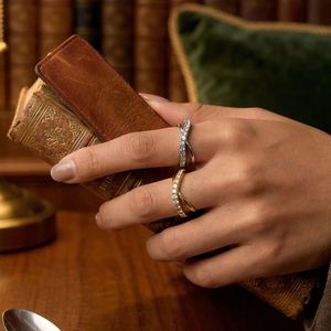 Wholesale <b>Gold</b> Plated Stainless Steel Crossover Zircon <b>Ring</b> for Unisex Women - Product Image 4