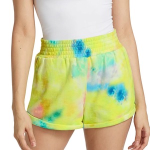 Pantalones Cortos Deportivos Elásticos de Cintura Alta con Estampado Tie-Dye para Mujer, Color Caramelo, Ideales para Verano - Product Image 1