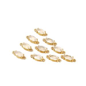 Connecteur en calcédoine blanche de forme marquise 6x12mm |   Support de bijoux plaqué or à double anse pour pierres précieuses facettées - Product Image 1