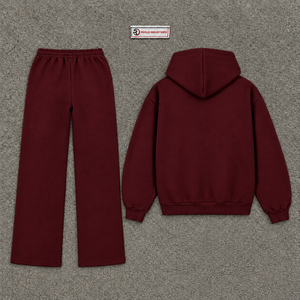 Maroon mens <b>full</b> <b>zip</b> <b>hoodie</b> tracksuit set plain fleece jogger pants maroon casual streetwear two piece sports outfit relaxed fit - Product Image 6