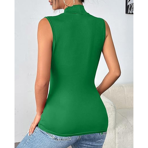 Débardeur moulant sans manches à col montant pour femme – Couleur unie, style décontracté et tendance - Product Image 3