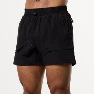 Men's <b>Black</b> Quick Dry Sport Shorts With Drawstring Waist And Pockets Mid Rise Solid Color Woven Fabric - Product Image 1