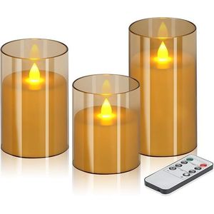 Set di 3 Candele LED Senza Fiamma da 4, 5 e 6 Pollici, Pilastri in Vetro Acrilico da 3 Pollici di Diametro, Alimentate a Batteria con Telecomando a 10 Tasti Incluso - Product Image 1