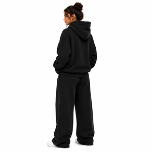 Conjunto de Pantalones Anchos y Sudadera Oversize para Mujer, 100% Algodón Felpa, Color Sólido, Dos Piezas, Corte Holgado, Casual, Antiarrugas - Product Image 6