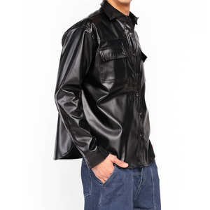 Chemises en cuir boutonnées décontractées coupe ample, chemise en cuir premium entièrement doublée, nouvelle collection hiver, pour usage extérieur, avec logo, pour hommes - Product Image 4