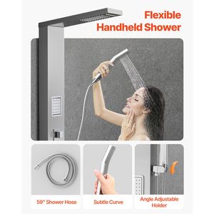 53 Brushed Stainless Steel <b>Shower</b> Column Rainfall <b>Shower</b> Head 3-Function Faucet High Press-Tower System <b>Shower</b> <b>Bath</b> Hardware <b>Set</b> - Product Image 4