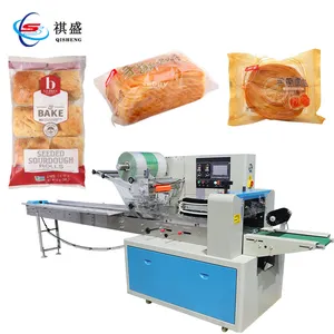 Mesin kemasan kantong plastik aliran kue rol roti mesin kemasan Label segel Semi otomatis Nitrogen dengan konveyor