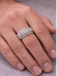 Hip Hop Mens Multi Row Iced Out Bling <b>Ring</b> 925 <b>Silver</b> 10K 14K Gold Finish Bold <b>Statement</b> Fashion <b>Ring</b> Luxury Streetwear Style - Product Image 4