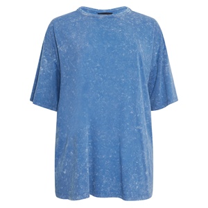 Camiseta Oversize Vintage Azul Sólido con Lavado Ácido para Mujer, Tallas Grandes, con Estampado de Eslogan, Bordado y Teñido Anudado, de Algodón Suave - Product Image 1