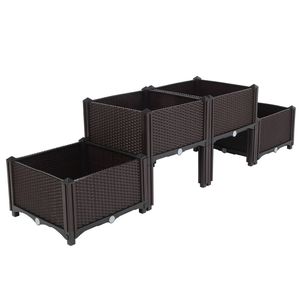 Lot de 4 jardinières en bois à assembler, marron avec finition enduite, pour la plantation de légumes de jardin, motif carré - Product Image 3