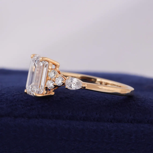 1-5 Ct <b>Emerald</b> Cut Lab Created Moissanite <b>Ring</b> Luxury 14k Yellow Gold plated Engagement <b>Ring</b> Multi Stone Wedding <b>Ring</b> For Her - Product Image 5