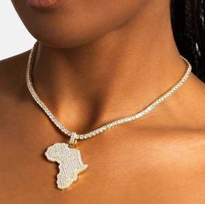 Collier Pendentif Carte d'Afrique Plaqué Or 18K Moissanite Style Hip Hop Iced Out Chaîne Maille Cubaine Bijoux Unisexe - Product Image 3