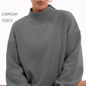 <b>Women's</b> <b>Dark</b> <b>Grey</b> Oversized Mock Neck Sweatshirt Striped Long Sleeve Pullover Custom Logo Fleece Knit Top for Autumn - Product Image 3