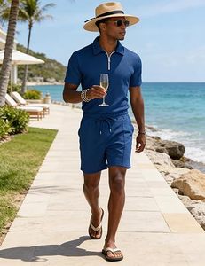 Men Summer <b>Knitted</b> Embroidered 100% Cotton Quick Dry Short Sleeve Custom Logo Joggers Suits <b>Set</b> Shirt and Short <b>Set</b> - Product Image 2