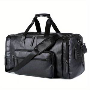 Sac de voyage unisexe vintage en cuir 20-35L avec fermeture éclair, sangle réglable, grande capacité, noir, pour rangement de voyage - Product Image 1