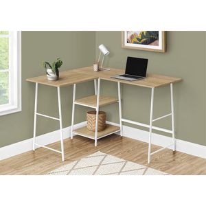 Escritorio de Computadora Esquinero Contemporáneo de 48 Pulgadas para Oficina en Casa, con Almacenamiento, Laminado Natural, Blanco, Metálico, para Laptop - Product Image 5