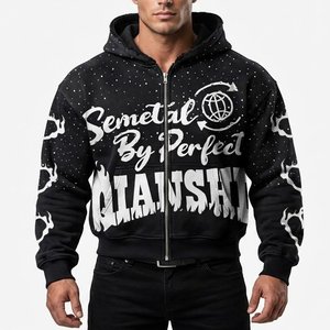 New Arrivals Custom High Quality <b>Hoodie</b> Men's <b>Zip</b>-Up Streetwear <b>Black</b> Printed Polyester Knitted Hooded Sweatshirt Autumn Wear - Product Image 1