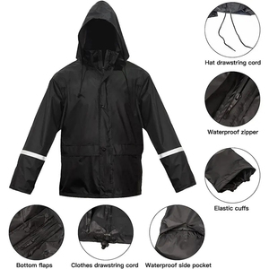 Chaqueta de Senderismo Reversible Negra, Cortavientos, Transpirable, con Tiras Reflectantes, Conjunto Impermeable para Adultos Unisex - Product Image 2