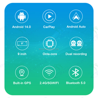 Écran tactile Android 14 de 9 pouces avec CarPlay et Android Auto, lecteur multimédia intégré, GPS, double caméra 1080P