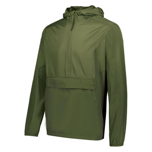 Chaqueta cortavientos con capucha para hombre, color verde oliva, con cremallera de un cuarto, resistente al agua, para actividades al aire libre. - Product Image 1