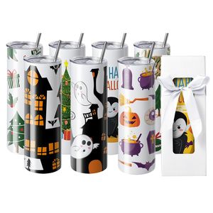 Paquete de 8 vasos de sublimación de 30 oz, flaco, recto, de acero inoxidable, tapa en blanco, vaso de paja de doble pared, calor, vacaciones de Halloween - Product Image 1
