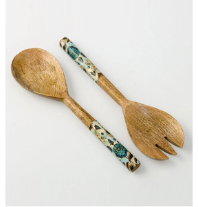 Mango Wood & Beautiful Enamel handle Flatware <b>Spoon</b> Sets Best Quality Elegant For Hotel home Dinner table Food <b>Serving</b> <b>Spoon</b> - Product Image 4