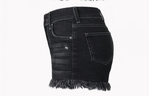 Pantalones cortos de mezclilla rasgados para mujer a la moda – Pantalones cortos de verano con cintura elástica alta y flecos con borlas - Product Image 3